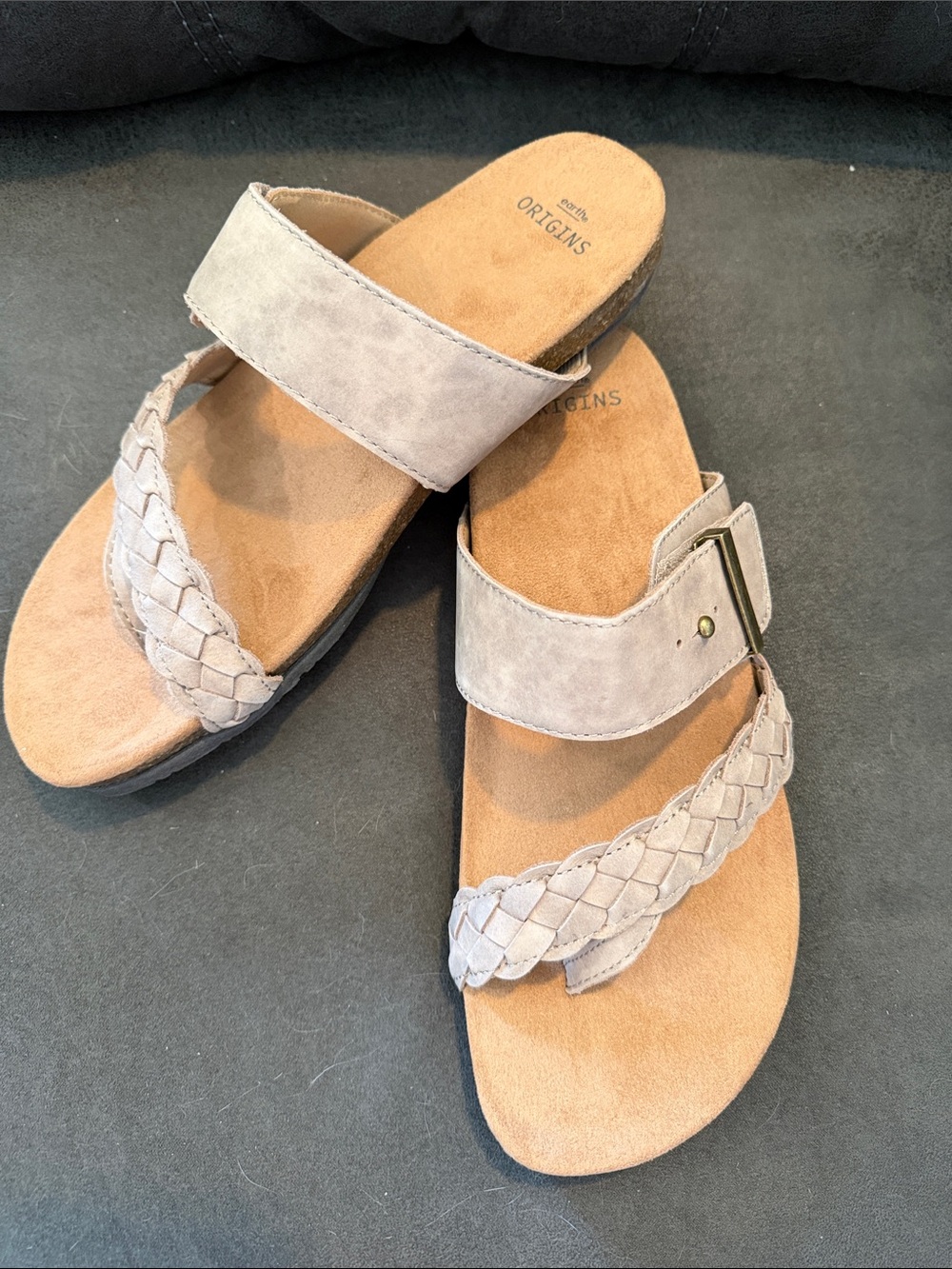 Origins Women’s Light Beige Braided Strap Slide Sandals